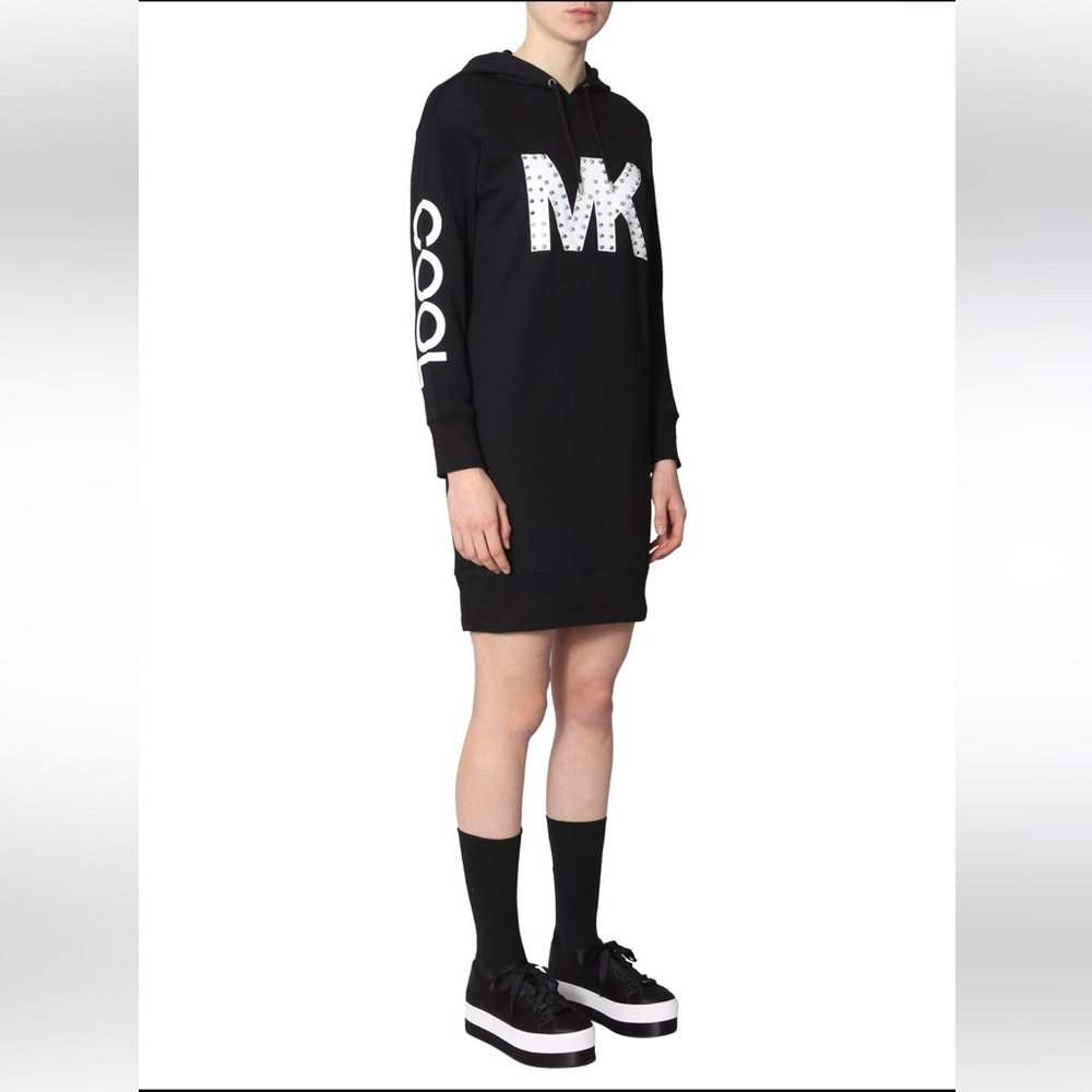 NWOT Michael Kors Women's Black Hooded Studded MK Logo T-Shirt Dress